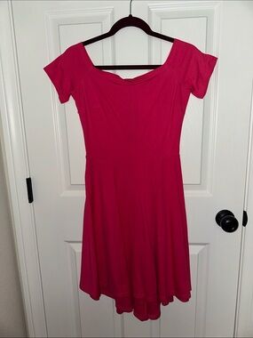 Sarin Matthews Bright Pink Off-Shoulder Skater Dress NWT
